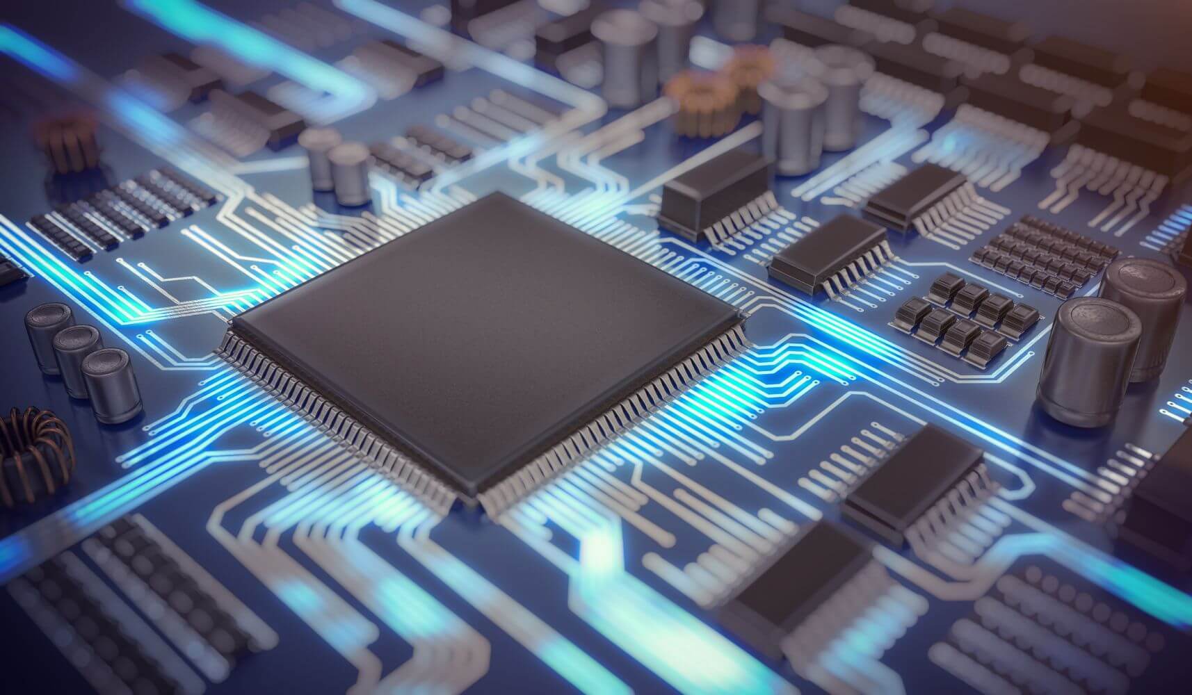 illustration of electronic circuit with microchips